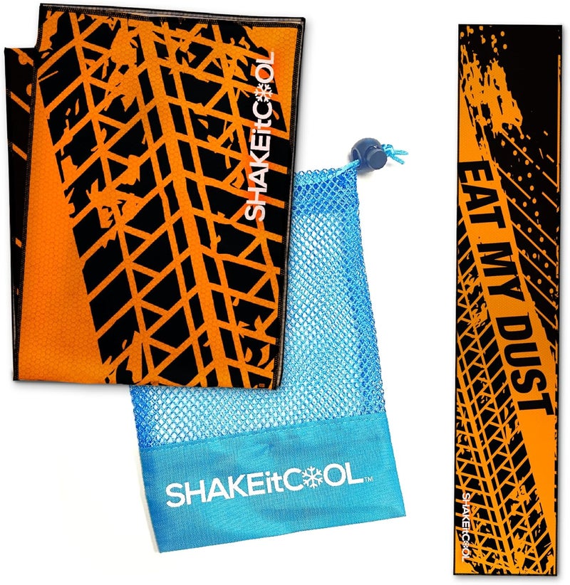 SHAKEitCOOL Original Cooling Towel – Be Cool in Style - Heat Relief, Soft, Lightweight, Sun Protection, Easy Clean - Perfect for Biking, Running, Yoga, Gym, Gardening - Eat My Dust - Image 1